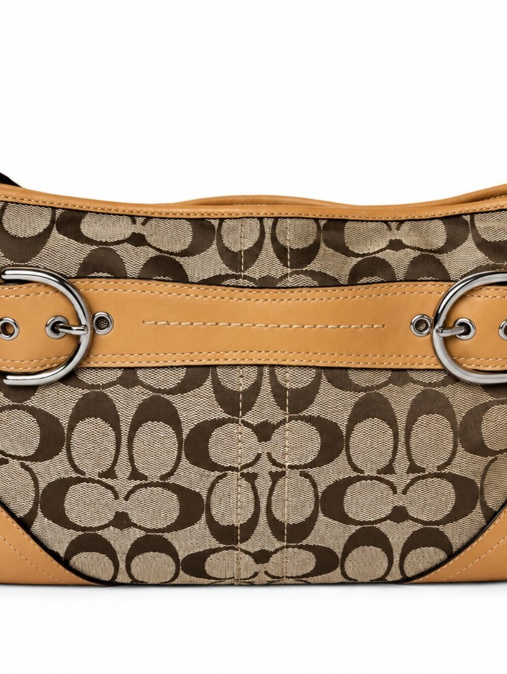 Coach Soho Khaki Signature Canvas Hobo Shoulder Bag with Tan Leather Trim Exc!!!